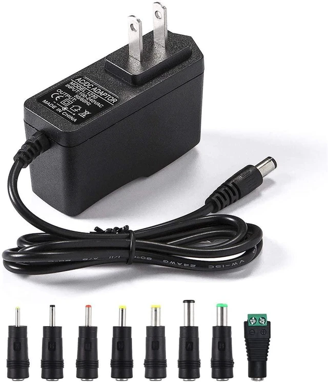 Main image of 12V 2A Power Supply AC Adapter Replacement with 8 Tips, Regulated 12 Volts 2000mA Cord Charger for LED Strip Light, CCTV Camera, GPS, Webcam, Router, BT Speaker DC12V Transformer (6ft)