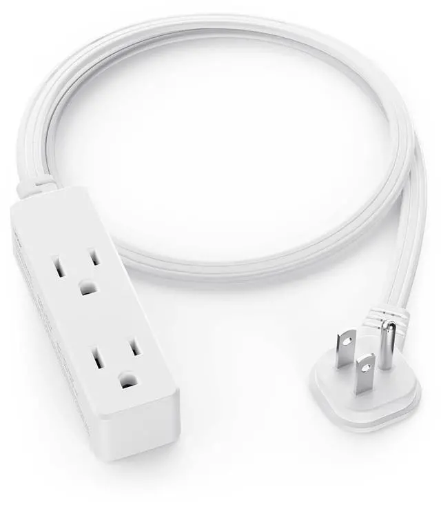 Main image of Flat Plug Extension Cord with 3 Outlets - 3 ft White Low Profile Indoor 3 Prong Grounded Power Strip - 16/3 AWG, 13A/1625W for Indoor Cable Organization & Space-Saving
