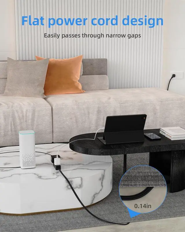 Alt view image 7 of 7 - Flat Plug Extension Cord with 3 Outlets - 6Ft Low Profile Indoor 3 Prong Grounded Power Strip for Home Office & Travel - 16 AWG 13A/1625W, Black