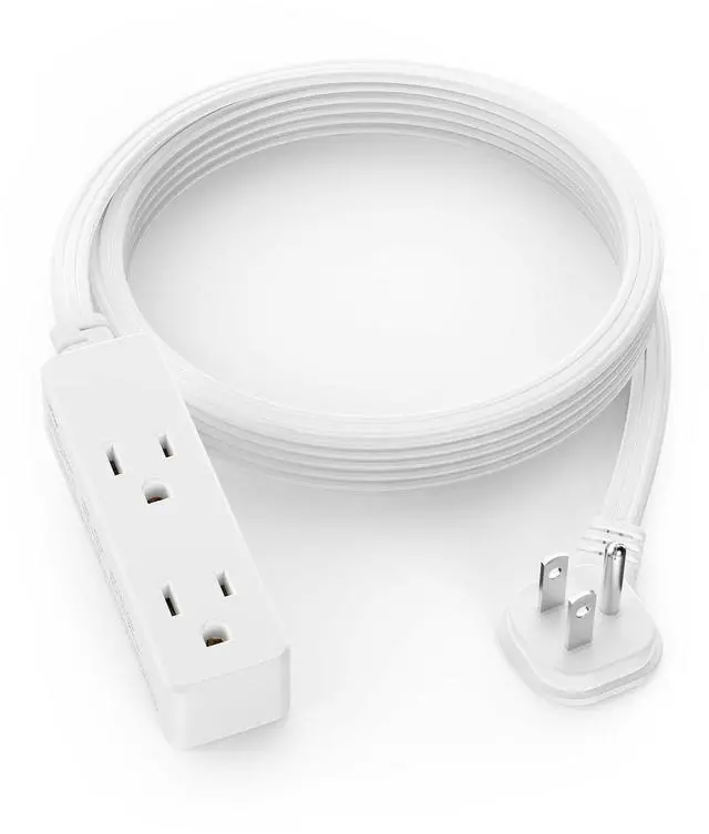Main image of Flat Plug Extension Cord with 3 Outlets - 6 ft White Low Profile Indoor 3 Prong Grounded Power Strip for Home Office & Travel - 16/3 AWG, 13A/1625W