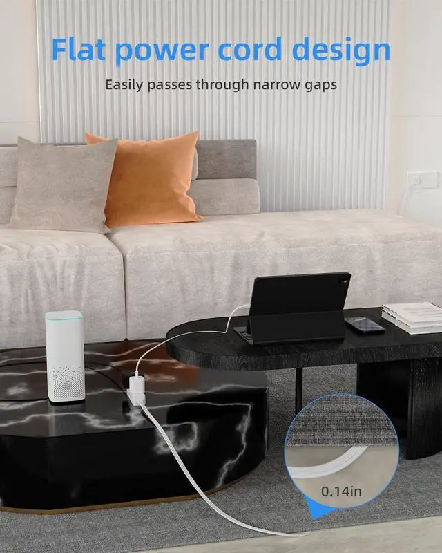 Alt view image 7 of 7 - Flat Plug Extension Cord with 3 Outlets - 6 ft White Low Profile Indoor 3 Prong Grounded Power Strip for Home Office & Travel - 16/3 AWG, 13A/1625W