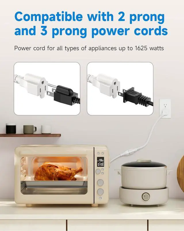 Alt view image 5 of 7 - Flat Plug 1Ft Short Extension Cord, White 90-Degree Plug Low Profile Power Adapter, 3-Prong Indoor Grounded Small Extension Cord 16AWG 13A 1625W 2 Pack
