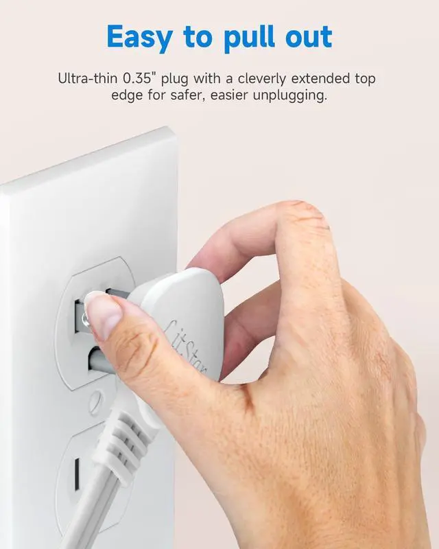Alt view image 6 of 7 - Flat Plug 1Ft Short Extension Cord, White 90-Degree Plug Low Profile Power Adapter, 3-Prong Indoor Grounded Small Extension Cord 16AWG 13A 1625W 2 Pack