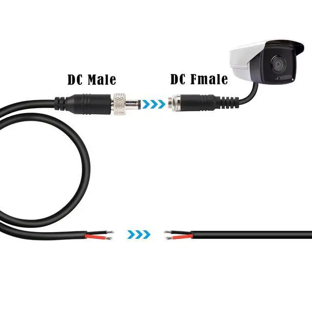 Alt view image 2 of 7 - Anti-Dropout DC Power Pigtail Cable 16AWG with Nut DC5.5mmx2.1mm Male Plug to Open Bare Wire Power Cord for Outdoor Security Camera, CCTV, DVR, etc(1.64 FT)