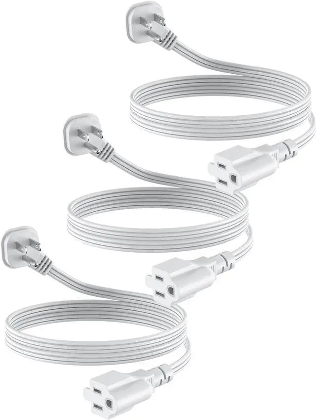 Main image of Flat Plug 3Ft Short Extension Cord, White 90-Degree Plug Low Profile Power Adapter, 3-Prong Indoor Grounded Small Extension Cord 16AWG 13A 1625W 3 Pack