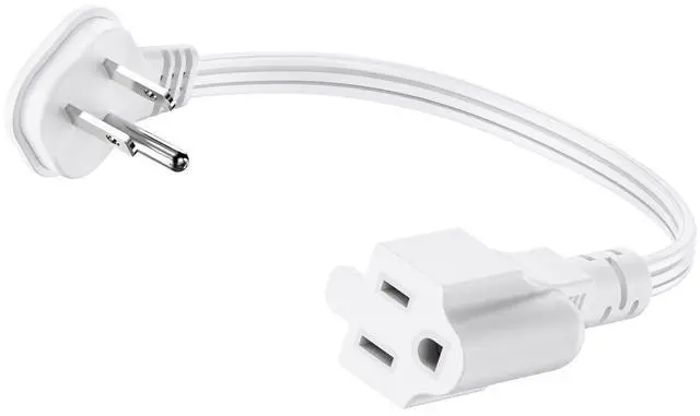 Main image of Flat Plug 1Ft Short Extension Cord, White 90-Degree Plug Low Profile Power Adapter, 3-Prong Indoor Grounded Small Extension Cord 16AWG 13A 1625W 1 Pack