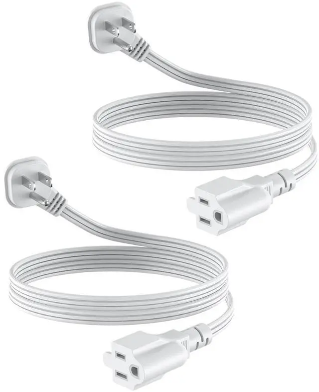 Main image of Flat Plug 3Ft Short Extension Cord, White 90-Degree Plug Low Profile Power Adapter, 3-Prong Indoor Grounded Small Extension Cord 16AWG 13A 1625W 2 Pack