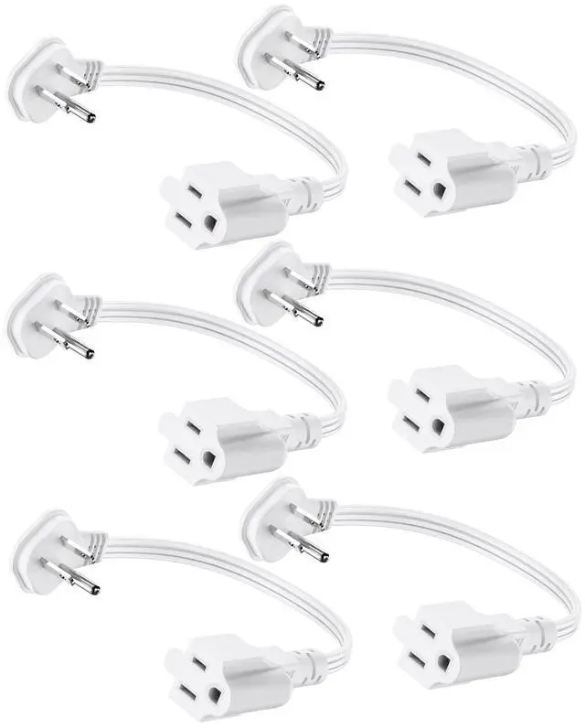 Main image of Flat Plug 1Ft Short Extension Cord, White 90-Degree Plug Low Profile Power Adapter, 3-Prong Indoor Grounded Small Extension Cord 16AWG 13A 1625W 6 Pack