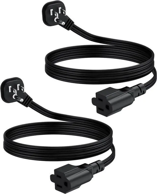 Main image of Flat Plug 3Ft Short Extension Cord, 90-Degree Plug Low Profile Power Adapter, 3-Prong Indoor Grounded Small Extension Cord Black 16AWG 13A 1625W 2 Pack