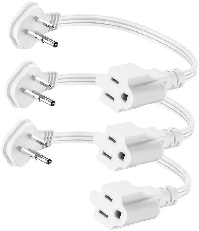 Main image of Flat Plug 1Ft Short Extension Cord, White 90-Degree Plug Low Profile Power Adapter, 3-Prong Indoor Grounded Small Extension Cord 16AWG 13A 1625W 3 Pack