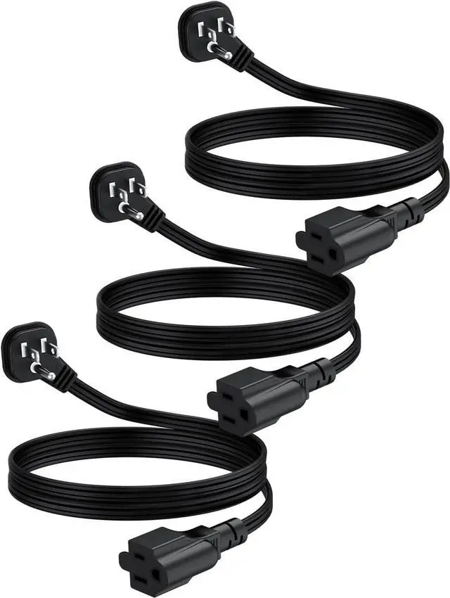 Main image of Flat Plug 3Ft Short Extension Cord, 90-Degree Plug Low Profile Power Adapter, 3-Prong Indoor Grounded Small Extension Cord Black 16AWG 13A 1625W 3 Pack