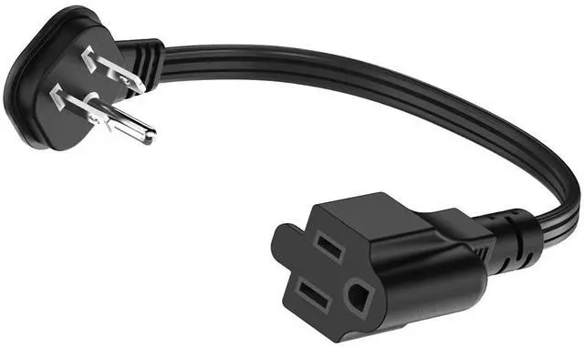 Main image of Flat Plug 1Ft Short Extension Cord, 90-Degree Plug Low Profile Power Adapter, 3-Prong Indoor Grounded Small Extension Cord Black 16AWG 13A 1625W 1 Pack