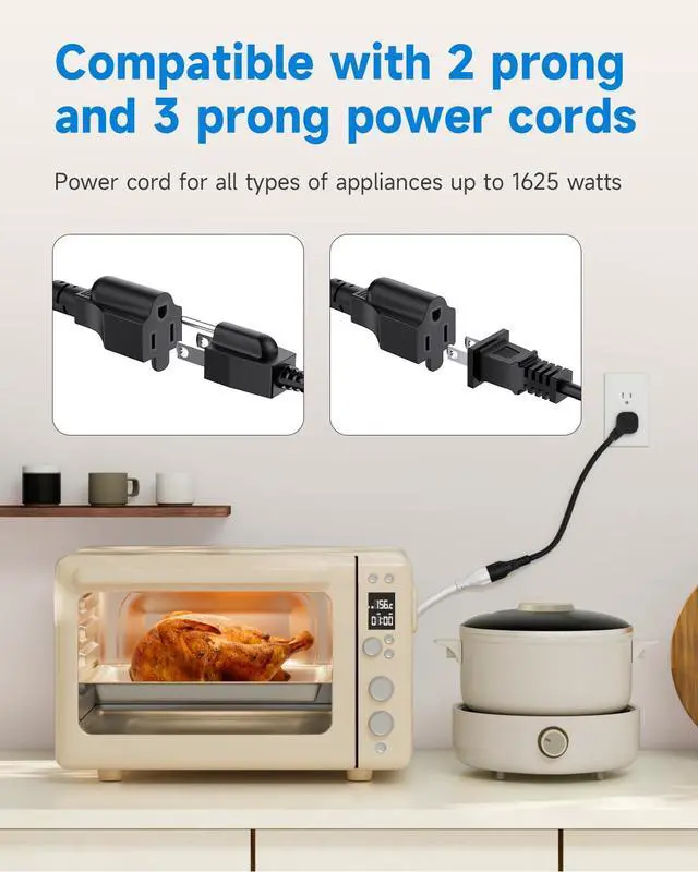 Alt view image 6 of 7 - Flat Plug 1Ft Short Extension Cord, 90-Degree Plug Low Profile Power Adapter, 3-Prong Indoor Grounded Small Extension Cord Black 16AWG 13A 1625W 4 Pack
