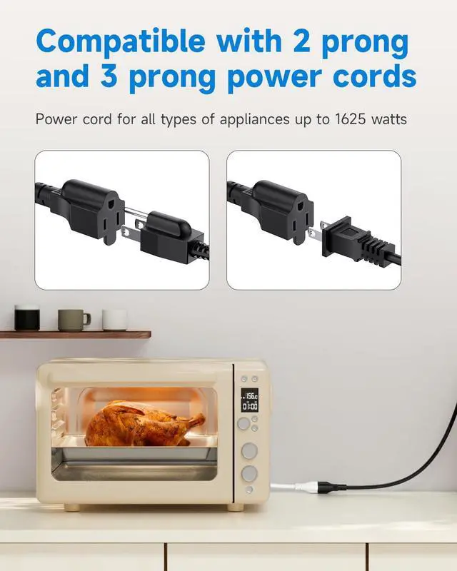 Alt view image 6 of 7 - 6Ft Flat Plug Short Extension Cord, 90-Degree Plug Low Profile Power Adapter, 3-Prong Indoor Grounded Small Extension Cord Black 16AWG 13A 1625W 2 Pack