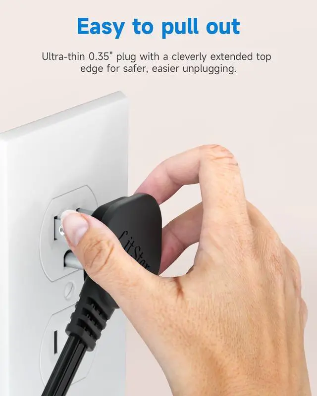 Alt view image 5 of 7 - Flat Plug 3Ft Short Extension Cord, 90-Degree Plug Low Profile Power Adapter, 3-Prong Indoor Grounded Small Extension Cord Black 16AWG 13A 1625W 2 Pack