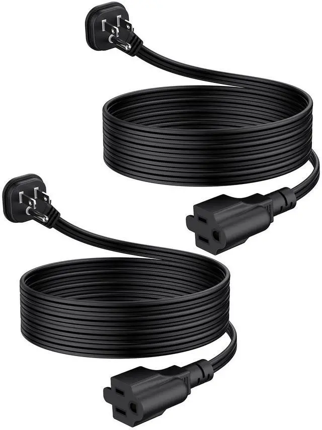 Main image of 6Ft Flat Plug Short Extension Cord, 90-Degree Plug Low Profile Power Adapter, 3-Prong Indoor Grounded Small Extension Cord Black 16AWG 13A 1625W 2 Pack