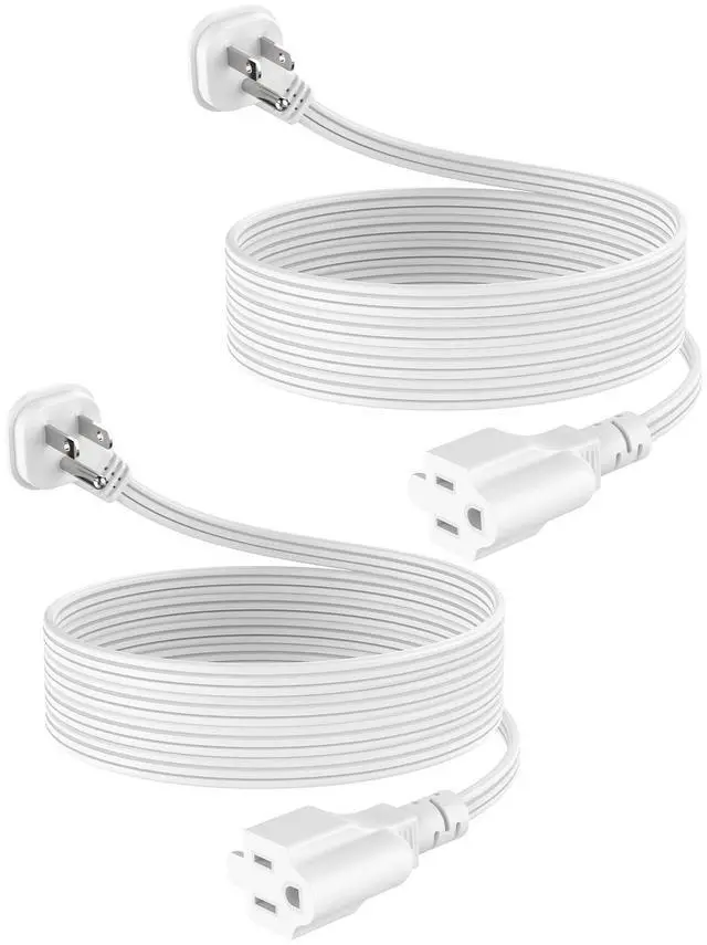 Main image of 6Ft Flat Plug Short Extension Cord, White 90-Degree Plug Low Profile Power Adapter, 3-Prong Indoor Grounded Small Extension Cord 16AWG 13A 1625W 2 Pack