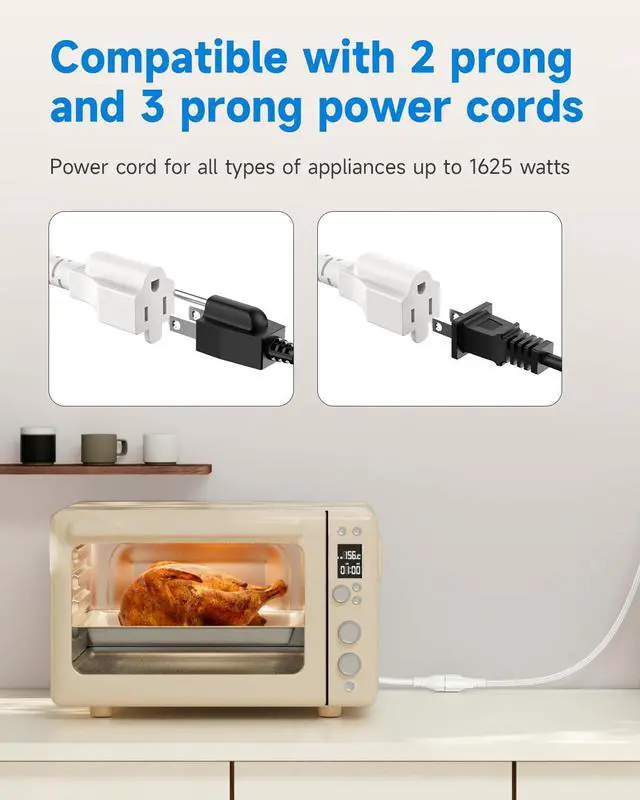 Alt view image 6 of 7 - 6Ft Flat Plug Short Extension Cord, White 90-Degree Plug Low Profile Power Adapter, 3-Prong Indoor Grounded Small Extension Cord 16AWG 13A 1625W 2 Pack