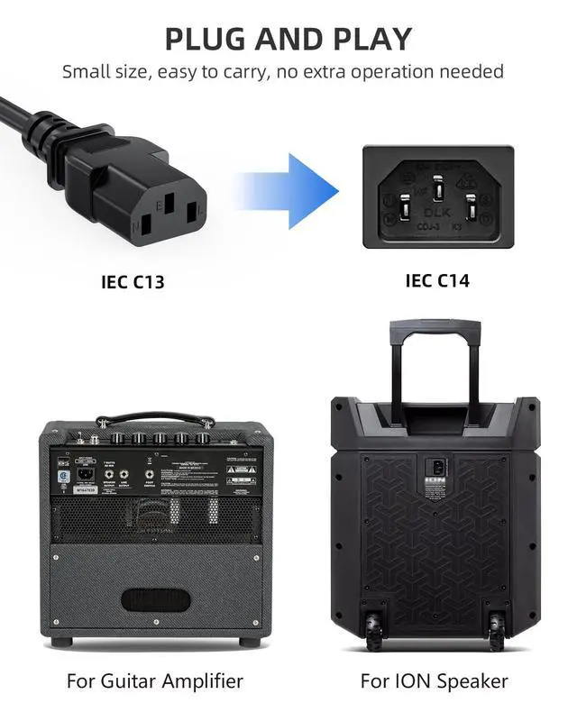 Alt view image 2 of 6 - AC Power Cord for ION Block Rocker, ION Pathfinder, ION Tailgater Bluetooth Speaker, Monster Rockin Rolle, Guitar Amplifier Universal 3 Prong Charger Cable Replacement 6 Feet