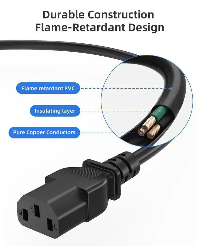 Alt view image 3 of 6 - AC Power Cord for ION Block Rocker, ION Pathfinder, ION Tailgater Bluetooth Speaker, Monster Rockin Rolle, Guitar Amplifier Universal 3 Prong Charger Cable Replacement 6 Feet