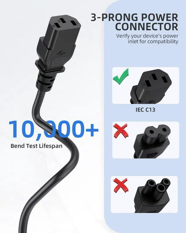 Alt view image 4 of 6 - AC Power Cord for ION Block Rocker, ION Pathfinder, ION Tailgater Bluetooth Speaker, Monster Rockin Rolle, Guitar Amplifier Universal 3 Prong Charger Cable Replacement 6 Feet