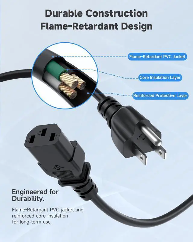 Alt view image 4 of 5 - Power Cord Cable for Amplifier Musical Peavey Vox Guitar Amp PC AC Amplifiers, 18 AWG Universal AC 3-Prong Cable (6FT)