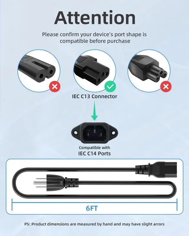 Alt view image 5 of 5 - Power Cord Cable for Amplifier Musical Peavey Vox Guitar Amp PC AC Amplifiers, 18 AWG Universal AC 3-Prong Cable (6FT)