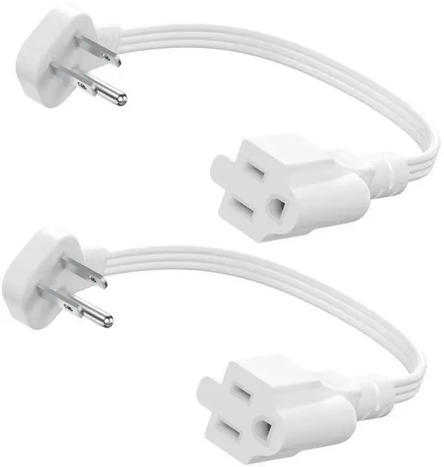 Main image of Flat Plug 3-Prong Short Extension Cord 1Ft White 2-Pack 16AWG 13A 1625W