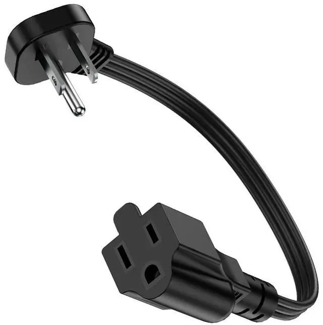 Main image of Flat Plug 3-Prong Short Extension Cord 1Ft Black 1-Pack 16AWG 13A 1625W
