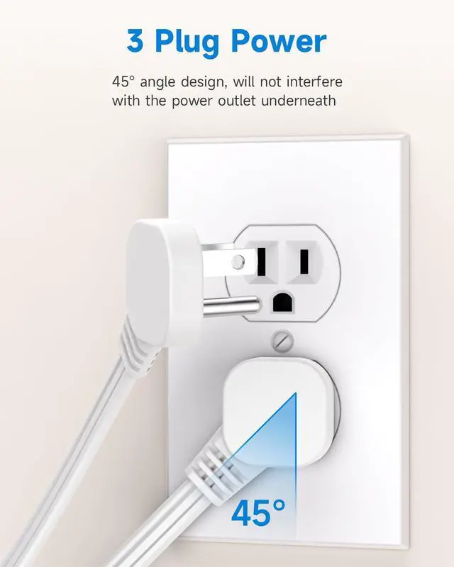 Alt view image 2 of 7 - Flat Plug 3-Prong Short Extension Cord 1Ft White 1-Pack 16AWG 13A 1625W