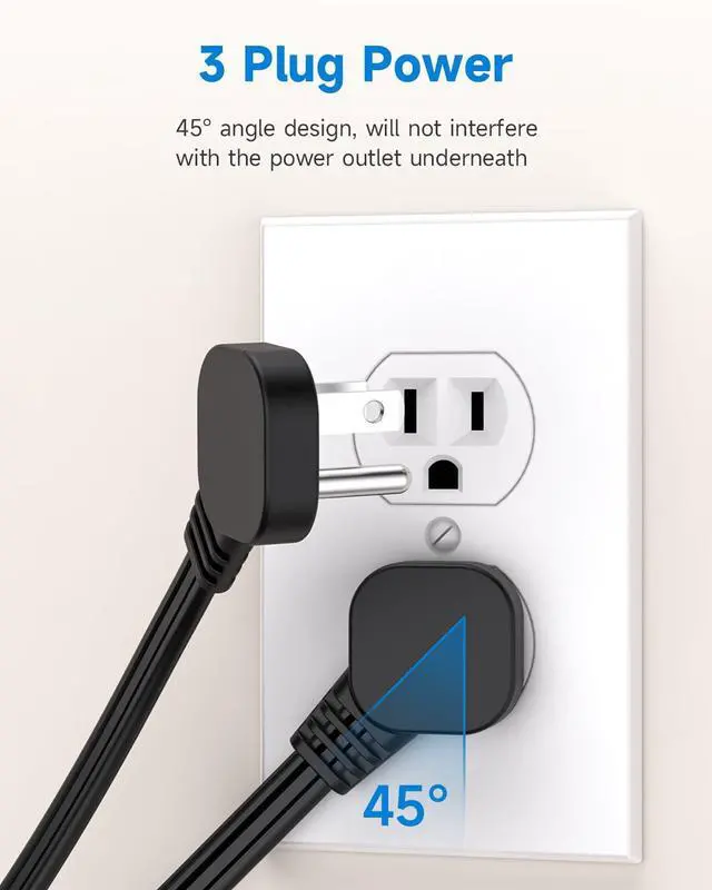 Alt view image 2 of 7 - Flat Plug 3-Prong Short Extension Cord 1Ft Black 1-Pack 16AWG 13A 1625W