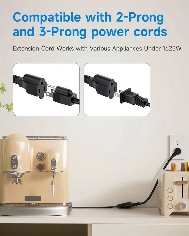 Alt view image 6 of 7 - Flat Plug 3-Prong Short Extension Cord 1Ft Black 1-Pack 16AWG 13A 1625W