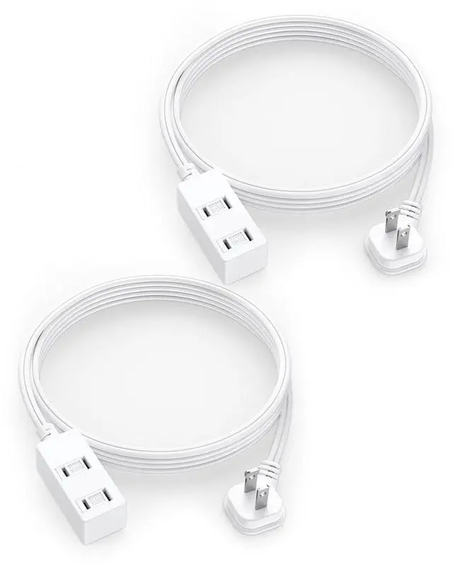 Main image of Flat Plug Extension Cord 2-Packs 6Ft White - 2-Prong Power Strip with 3 Polarized Outlets & Tamper Guard, 16/2 AWG 13A/1625W