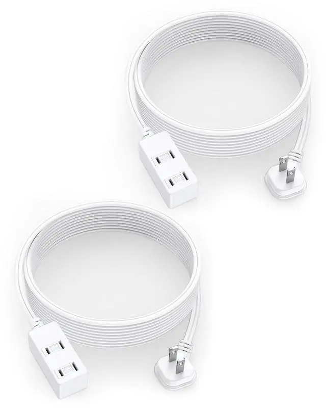 Main image of Flat Plug Extension Cord 2-Packs 12Ft White - 2-Prong Power Strip with 3 Polarized Outlets & Tamper Guard, 16/2 AWG 13A/1625W