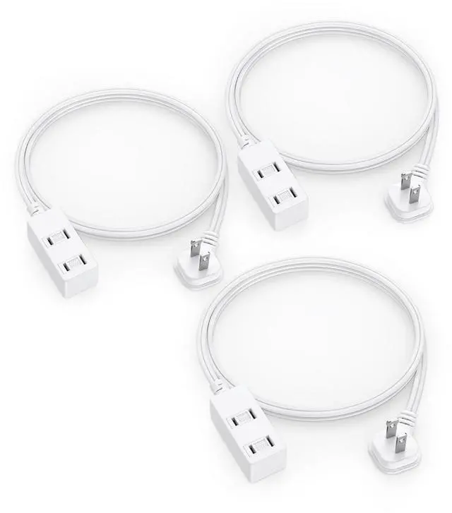 Main image of Flat Plug Extension Cord 3-Packs 3Ft White - 2-Prong Power Strip with 3 Polarized Outlets & Tamper Guard, 16/2 AWG 13A/1625W