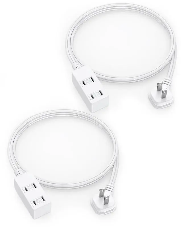 Main image of 2-Pack Flat Plug Extension Cord - 3 Ft White 2-Prong Power Strip with 3 Polarized Outlets & Tamper Guard, 16/2 AWG 13A/1625W
