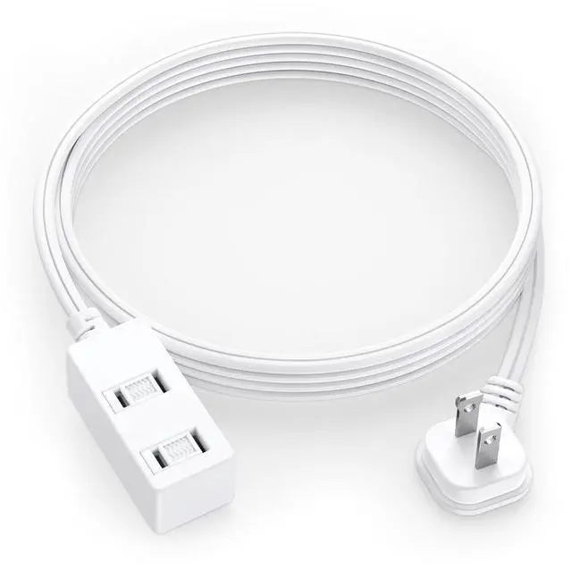 Main image of Flat Plug Extension Cord 6Ft White - 2-Prong Power Strip with 3 Polarized Outlets & Tamper Guard, 16/2 AWG 13A/1625W