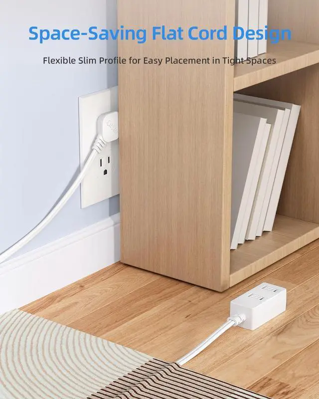 Alt view image 4 of 7 - 2-Pack Flat Plug Extension Cord - 3 Ft White 2-Prong Power Strip with 3 Polarized Outlets & Tamper Guard, 16/2 AWG 13A/1625W