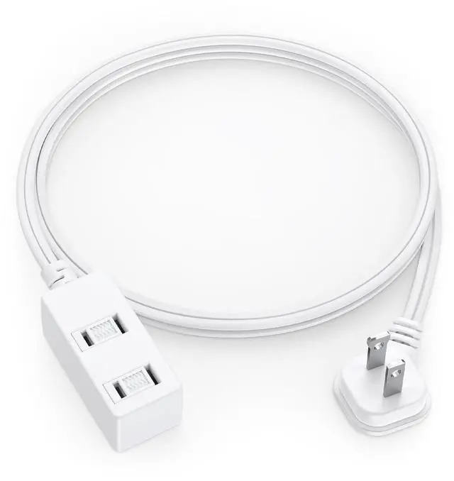 Main image of Flat Plug Extension Cord 3Ft White - 2-Prong Power Strip with 3 Polarized Outlets & Tamper Guard, 16/2 AWG 13A/1625W