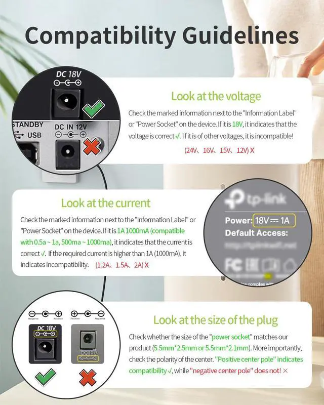 Alt view image 6 of 7 - 18V 1A AC DC Power Supply Adapter, US Wall Charger, DC Plug 5.5x2.1mm & 2.5mm Compatible with for 18volt (0.1A 0.15A 0.2A 0.25A 0.3A 0.4A 0.5A 0.6A 0.7A 0.8A 0.9A) 100mA~1000mA Equipment