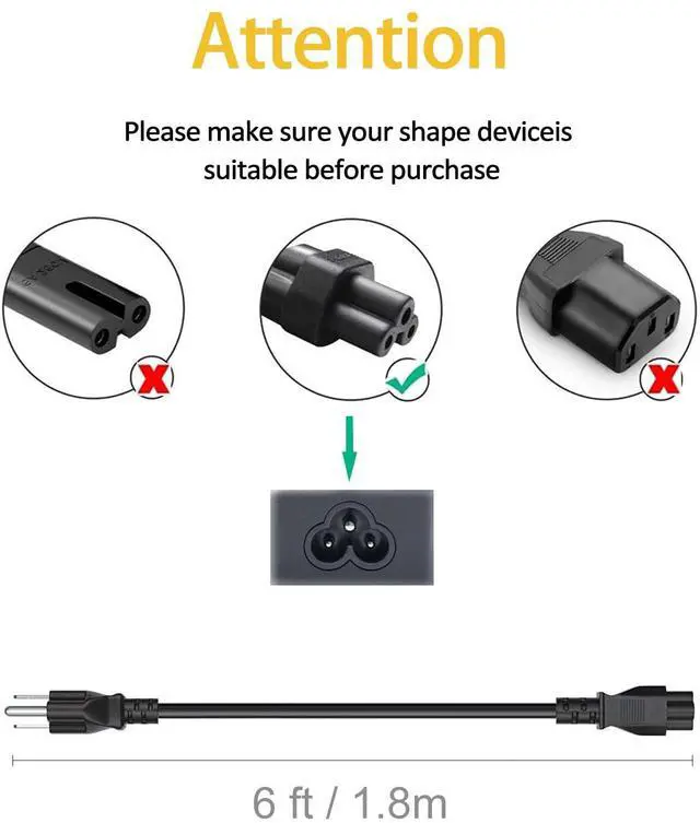 Alt view image 3 of 6 - 3 Prong IEC C5 AC Power Cord for LG TV Replacement 6 Ft