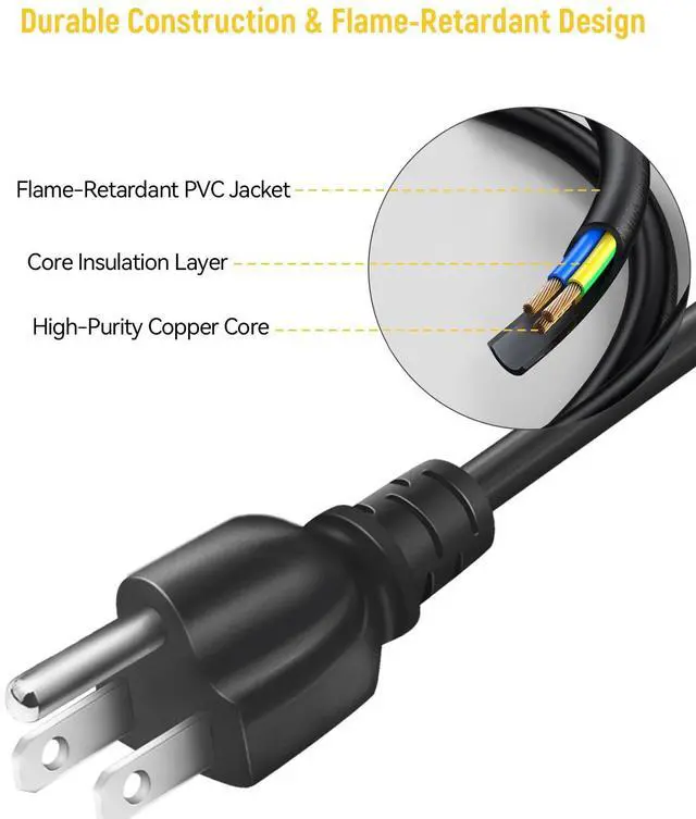 Alt view image 2 of 6 - 3 Prong Treadmill Power Cord for Sperax UREVO Elseluck Yagud Superun 6 Ft