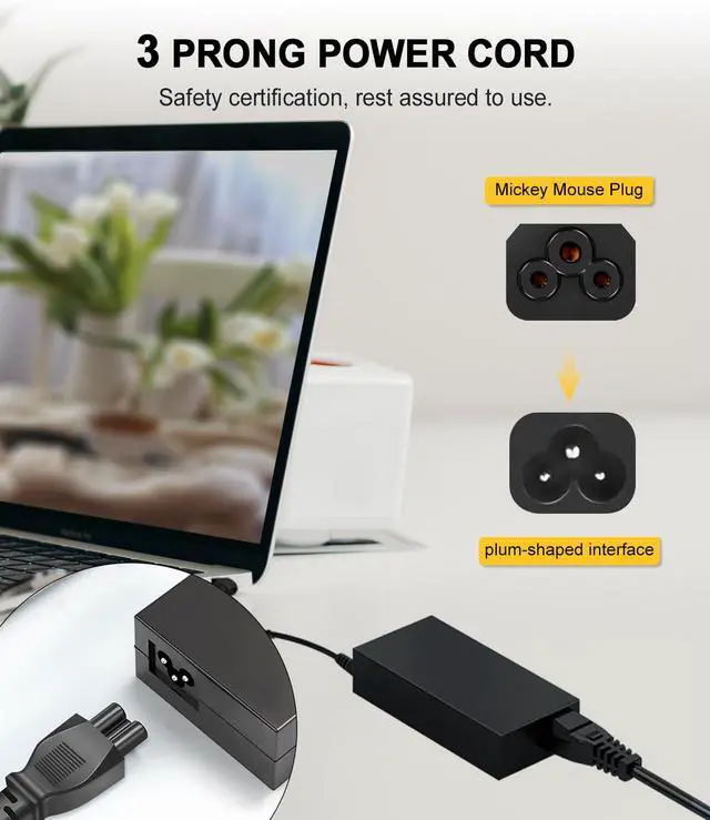 Alt view image 6 of 6 - 3 Prong IEC C5 AC Power Cord for LG TV Replacement 6 Ft