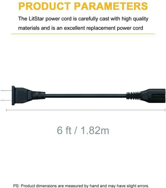 Alt view image 6 of 6 - 2 Prong AC Power Cord for Xbox Series X/S One S/X PS5 PS4 PS3 Slim, 6 Ft