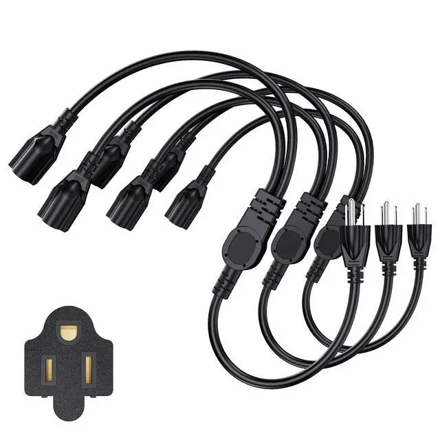 Main image of Extension Cord with 1 to 2 Splitter 16 AWG 13A 125V 1 Foot Black 3 Pack | Outdoor Y-Style SJTW Cord NEMA 5-15P to 5-15R