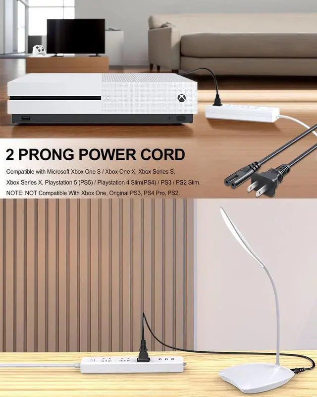 Alt view image 5 of 6 - 2 Prong AC Power Cord for Xbox Series X/S One S/X PS5 PS4 PS3 Slim, 6 Ft