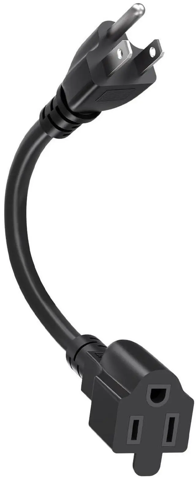 Main image of 8Inch Short 3 Prong Extension Cord - 16/3 16AWG SJTW, 13A 125V 1625W | Indoor Outdoor Weatherproof Heavy Duty for Laptops, Coffee Makers, Office Home Appliances