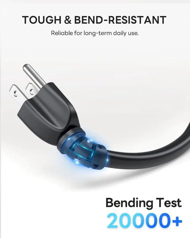 Alt view image 4 of 7 - 8Inch Short 3 Prong Extension Cord - 16/3 16AWG SJTW, 13A 125V 1625W | Indoor Outdoor Weatherproof Heavy Duty for Laptops, Coffee Makers, Office Home Appliances
