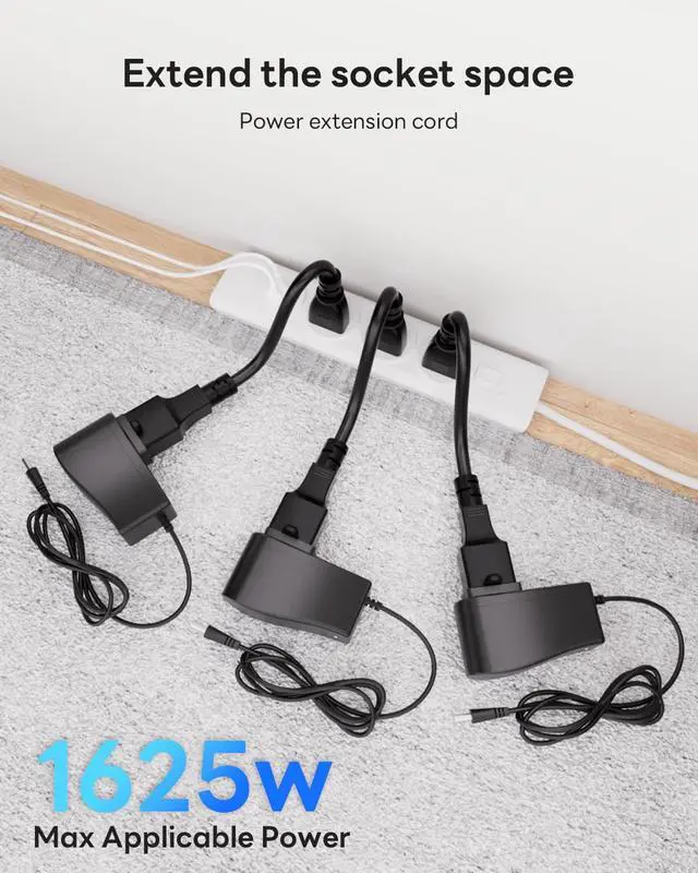 Alt view image 6 of 7 - 8Inch Short 3 Prong Extension Cord - 16/3 16AWG SJTW, 13A 125V 1625W | Indoor Outdoor Weatherproof Heavy Duty for Laptops, Coffee Makers, Office Home Appliances