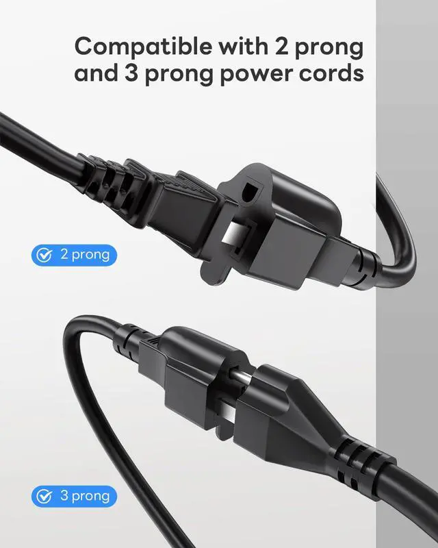 Alt view image 3 of 7 - 8Inch Short 3 Prong Extension Cord - 16/3 16AWG SJTW, 13A 125V 1625W | Indoor Outdoor Weatherproof Heavy Duty for Laptops, Coffee Makers, Office Home Appliances